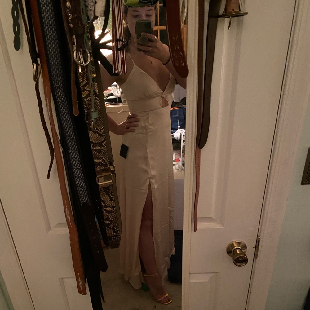 Lulus Endless Elegance Light Peach Satin Sleeveless Maxi Dress
